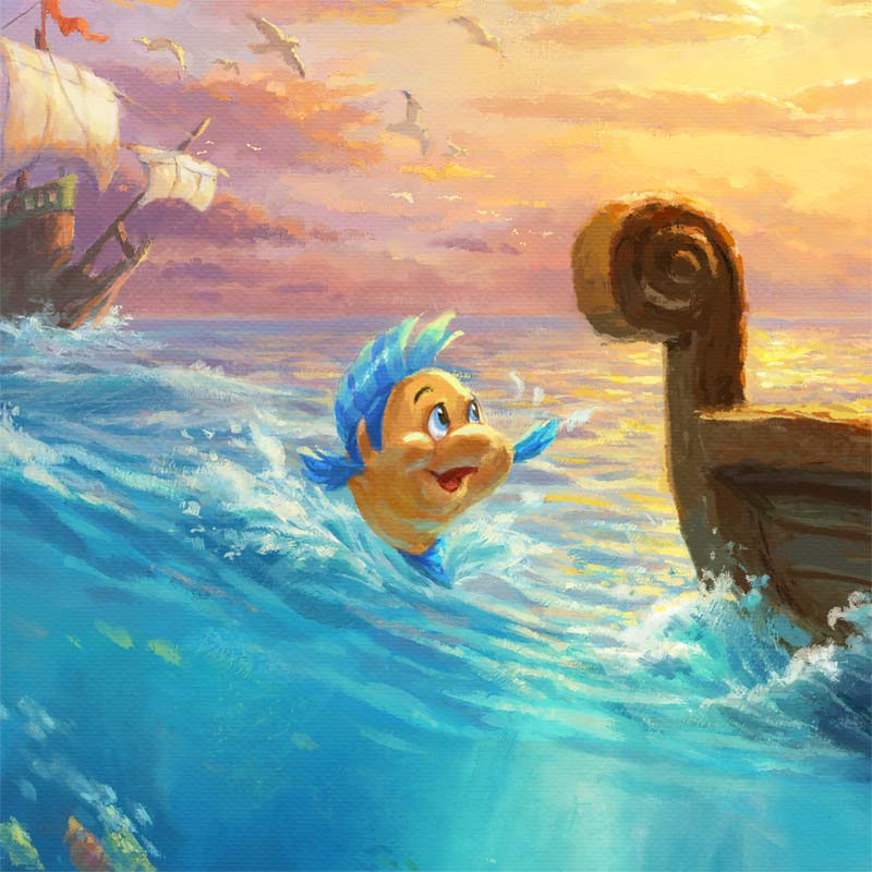 Ariel’s best friend, the Flounder, nervously circles the boat hoping that Prince Eric will go on and kiss the gir - Closeup