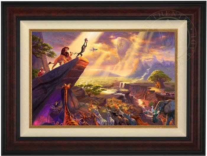 The proud parents Mufasa and Nala watch as Rafiki pays tribute to the new born cub Simba, the future King of the land on the Pride Rock for all the kingdom to see - Burl Frame