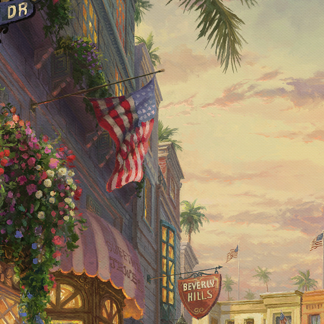 The traditional Kinkade light depicts the Southern California sunset beautifully - closeup