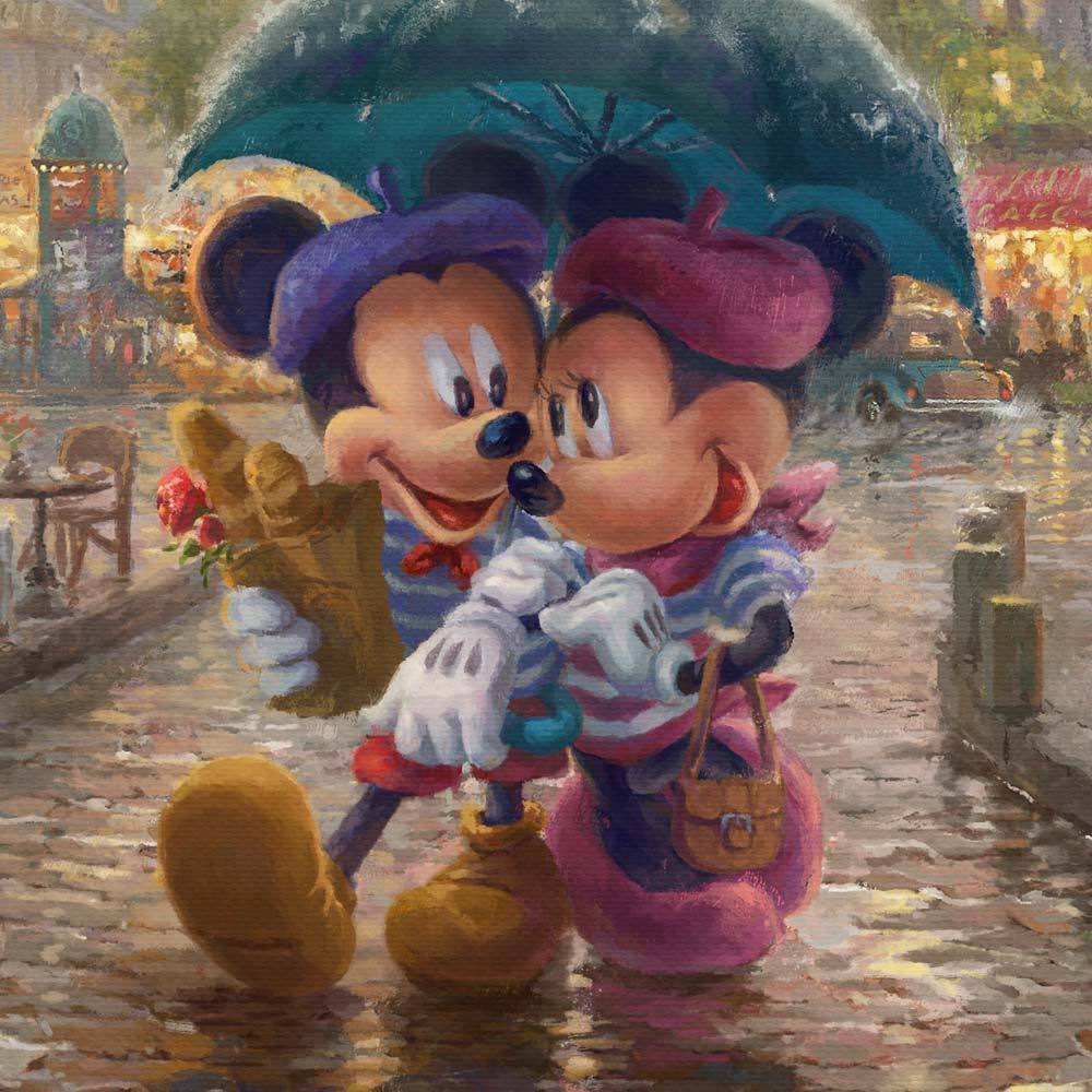 Dressed in traditional French attire, Mickey and Minnie enjoy playing tourist in their berets and striped shirts - closeup