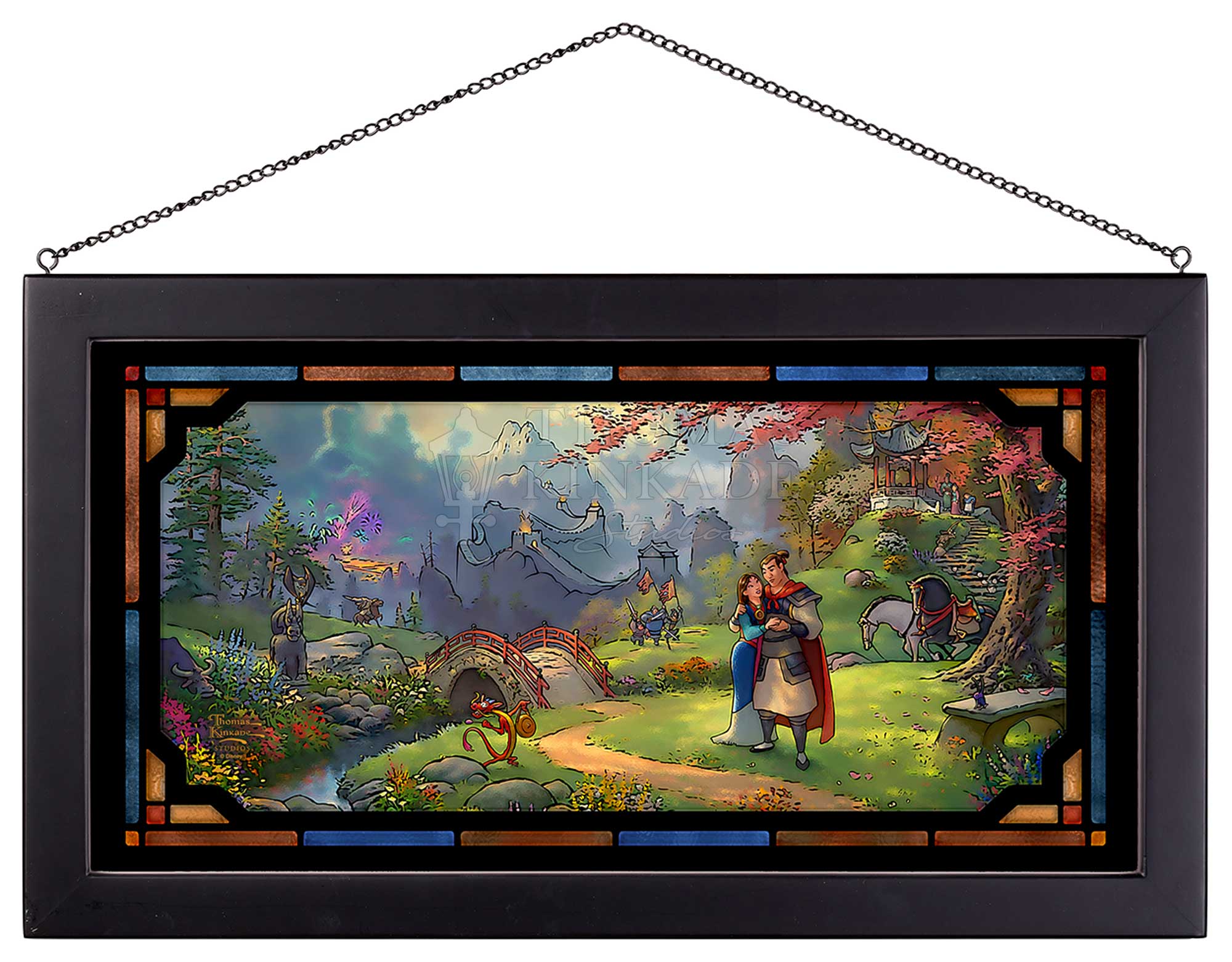 Mulan Blossoms of Love  by Thomas Kinkade Studios.  Mulan blossoming love for Captain Shang, as they embrace.