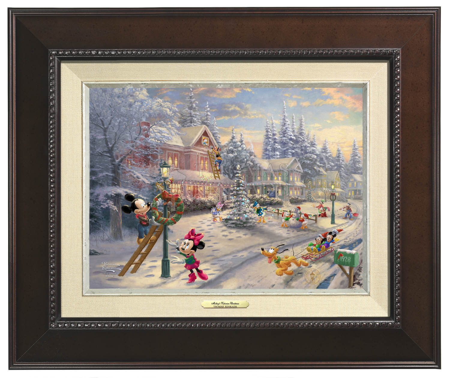 Mickey and all his friends preparing for their favorite time of the year. Espresso Frame