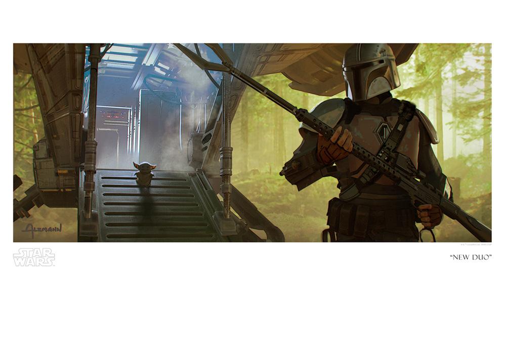Mando waits for the Child at the Razor Crest landing. - Paper