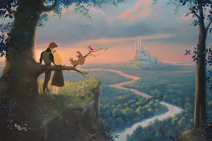 Sleeping Beauty and Prince Phillip over looking the Royal Kingdom by artist
