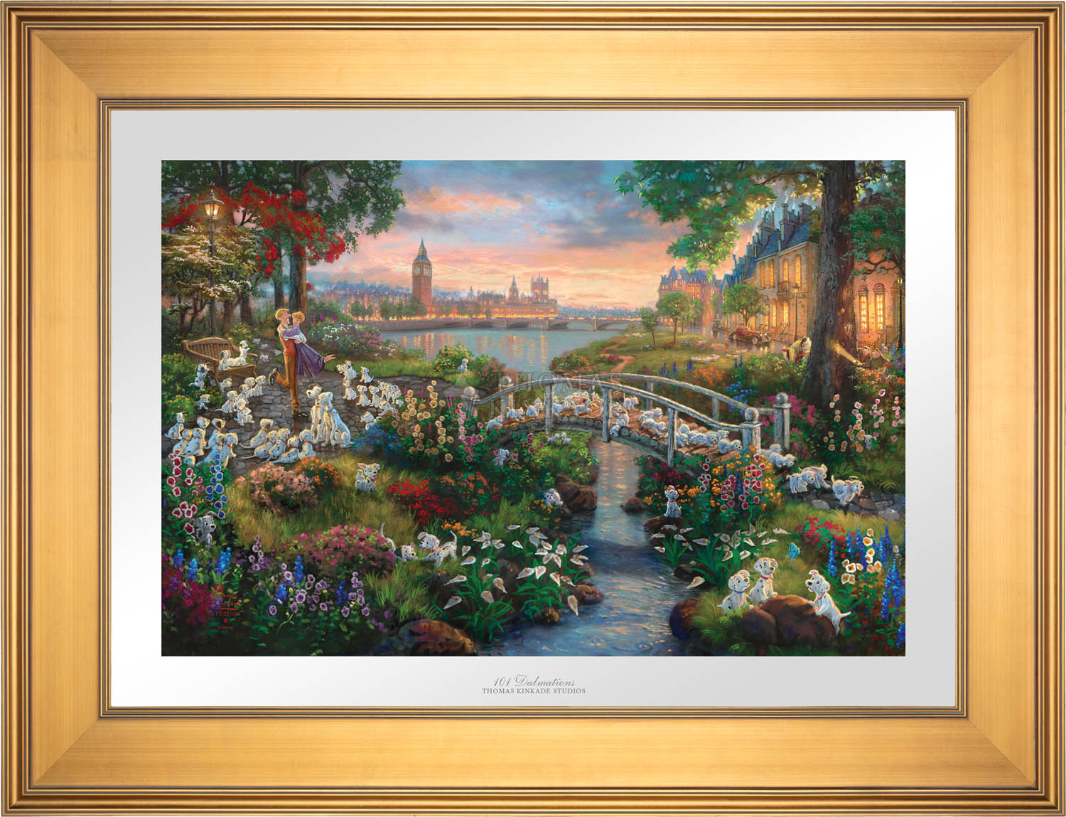 101 Dalmatians puppies along with Pongo, Perdita, Roger, and Anita all gather at the park, for a day of romance and fun - Gallery Gold Frame