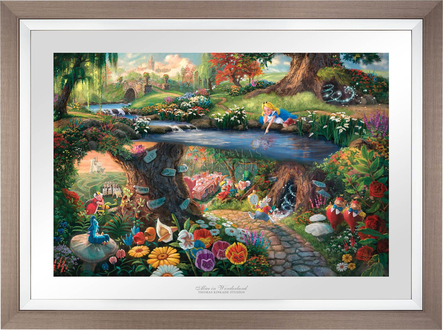The hurried White Rabbit, the enigmatic Caterpillar, the lunatic Mad Hatter, the nonsensical Tweedledee, and Tweedledum all play a part in the world down the hole - Space Gray Frame