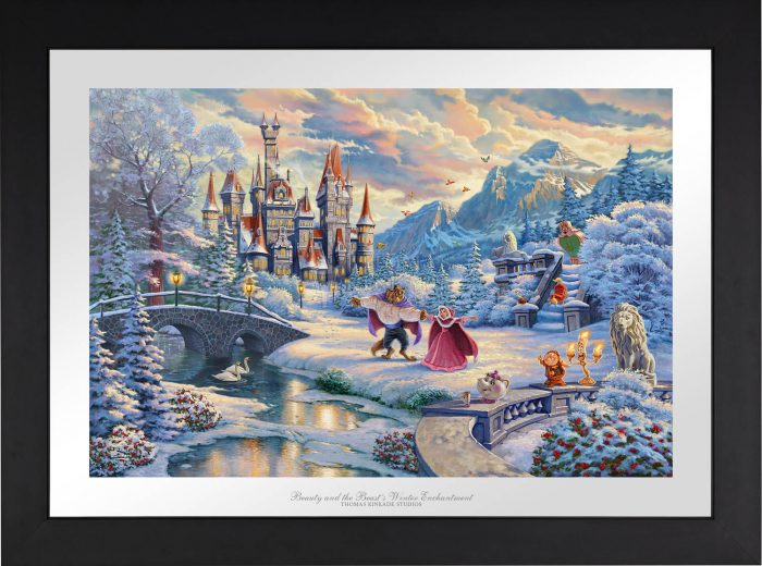 While the two dance in the crisp winter snow, Mrs. Potts, Chip, Cogsworth, Lumiére, Plumette, Frou-Frou, and Madame de Garderobe celebrate this new young love- Satin Black