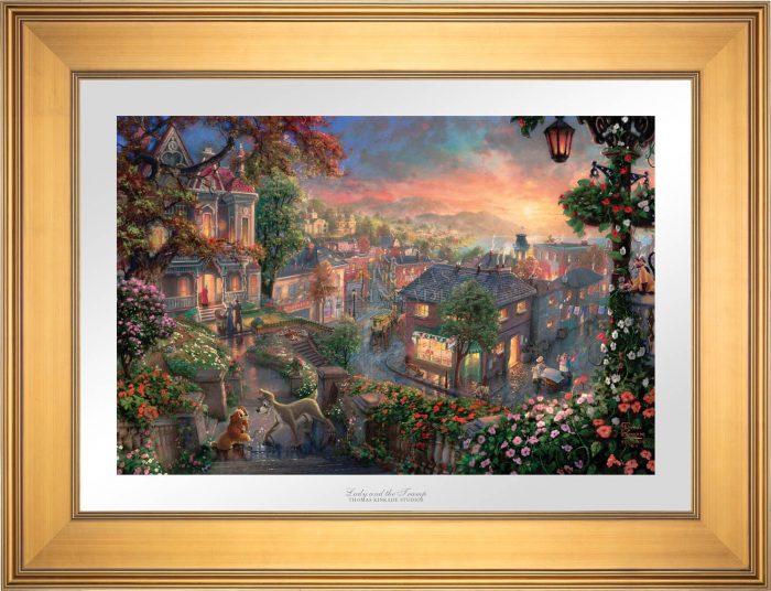 Lady and the Tramp displaying their love by making their prints in a heart in - Gallery Gold Petite Frame.