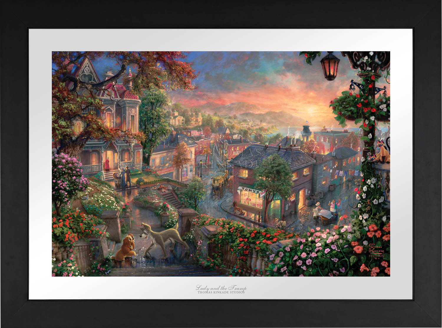 Lady and the Tramp displaying their love by making their prints in a heart in - Satin Black Frame.