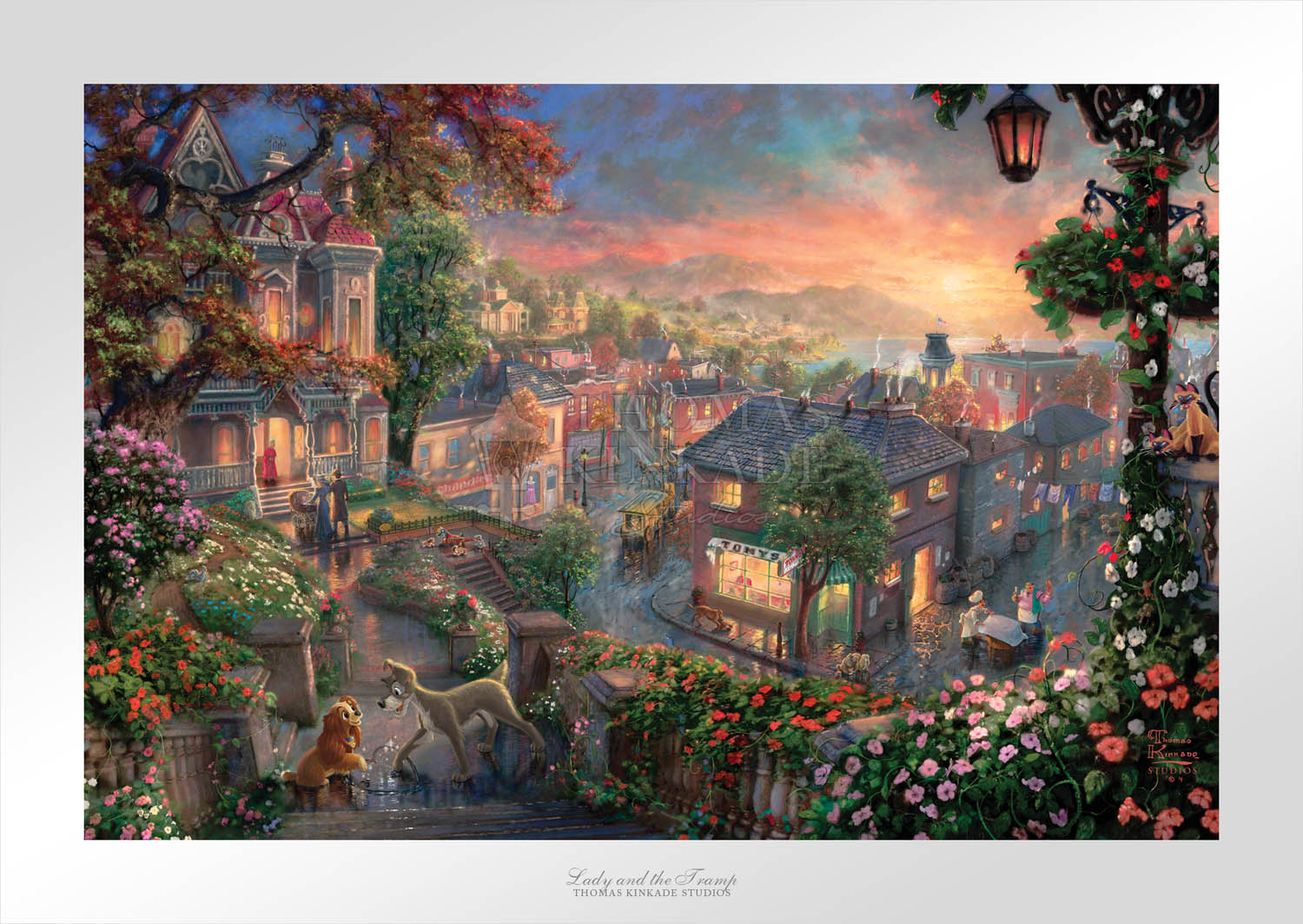 Lady and the Tramp displaying their love by making their prints in a heart - unframed