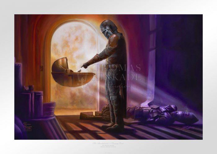 Turning Point by Monte Moore Mandalorian, the hardened bounty hunter finally meets the child and reaches out his hand. - Unframed Paper