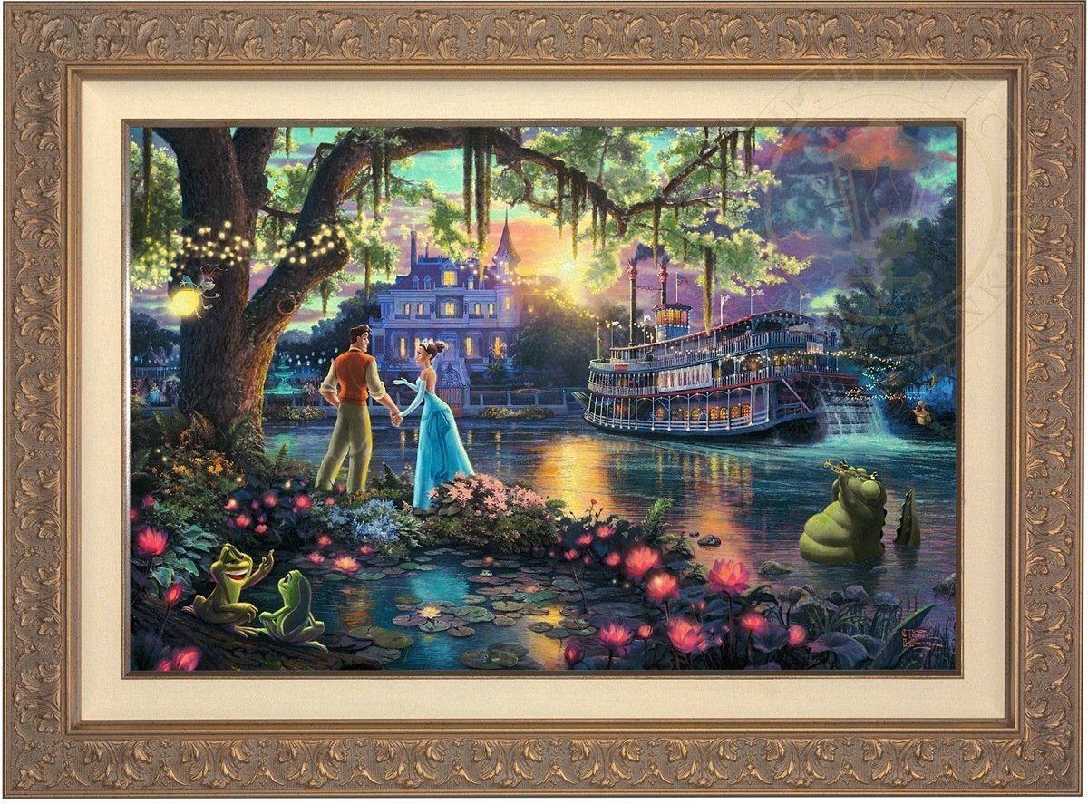 Tiana meets Prince Naveen, who has been turned into an amphibian by evil Dr. Facilier share the stage with the bayou river swamp creatures. - Carrisa Frame