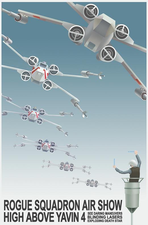 A squadron of X-Wings join the Rogue Squadron Air Show High Above the Yavin 4.
