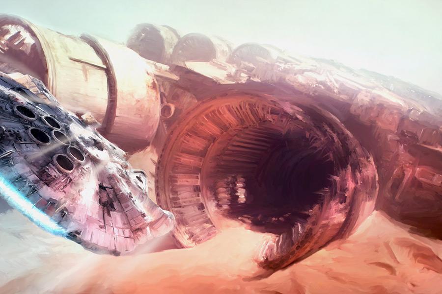 Star Wars: The Force Awakens inspired artwork featuring the Millennium Falcon.