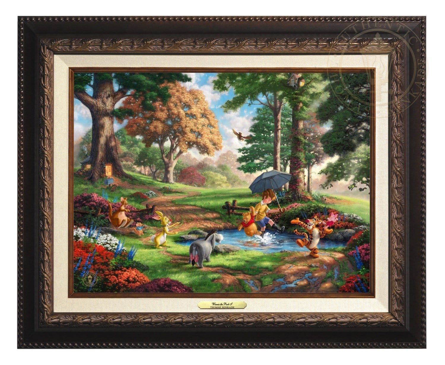 Christopher Robin, Winnie the Pooh and the delightful menagerie of friends as they all adventured in the Hundred Acre Wood - Aged Bronze Frame