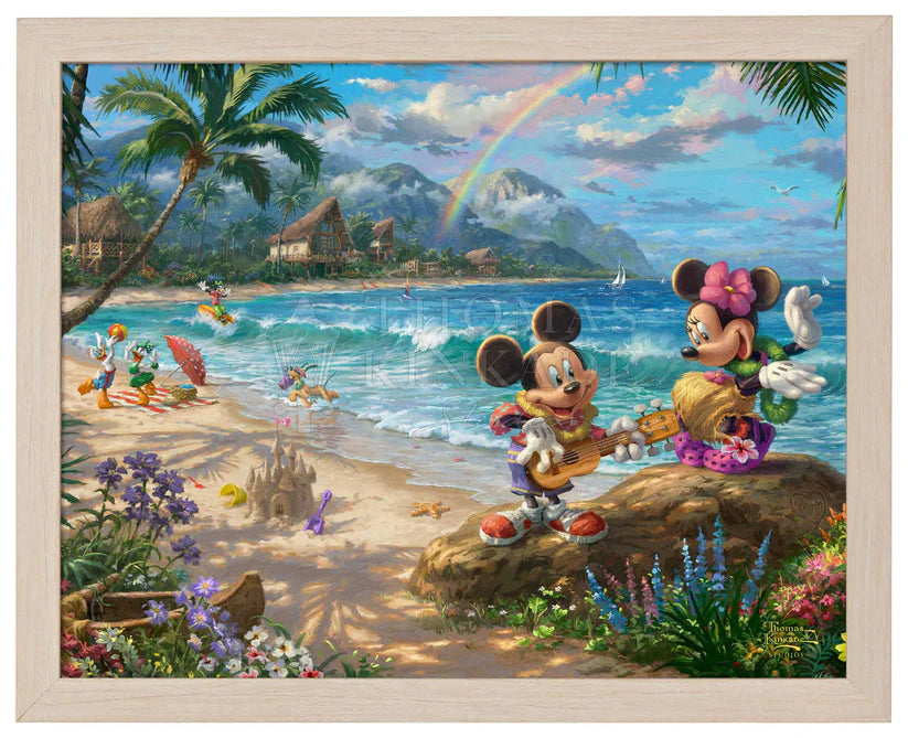 Mickey and Minnie in Hawaii - Natural  wood Frame