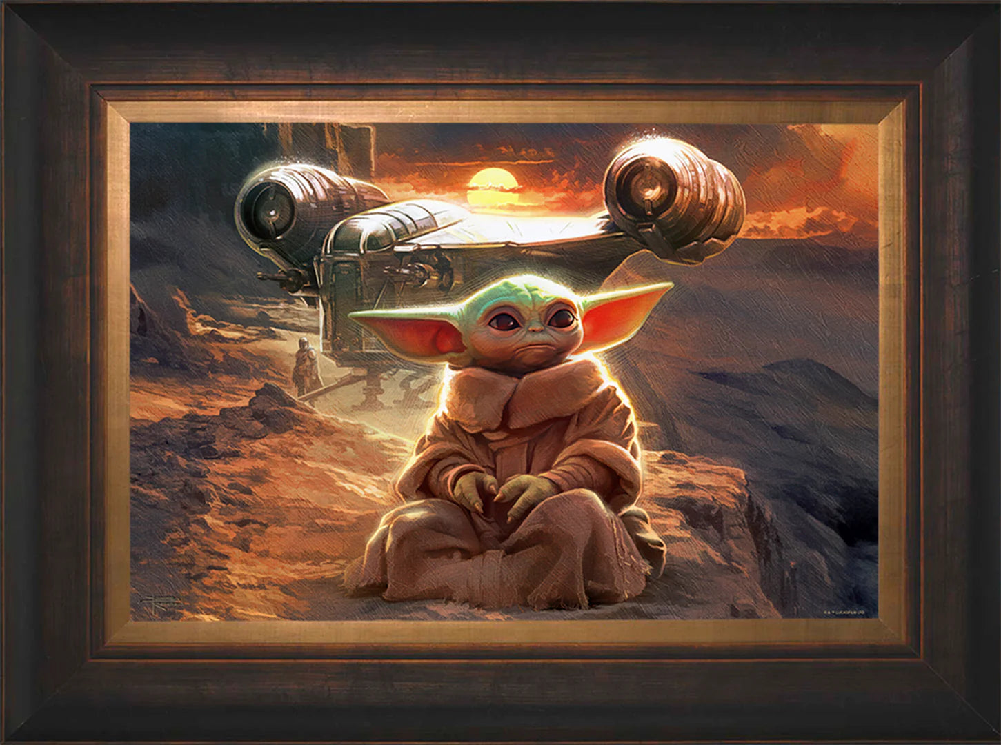 Estate Bronze Framed Illustration of a character in a desert with a spaceship in the background