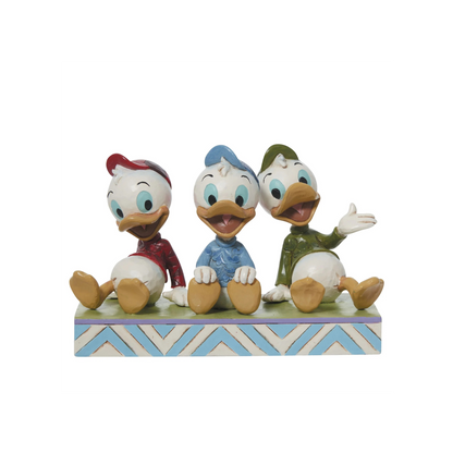  Huey, Dewey, and Louie! Dressed in signature red, green, and blue outfits. Front View