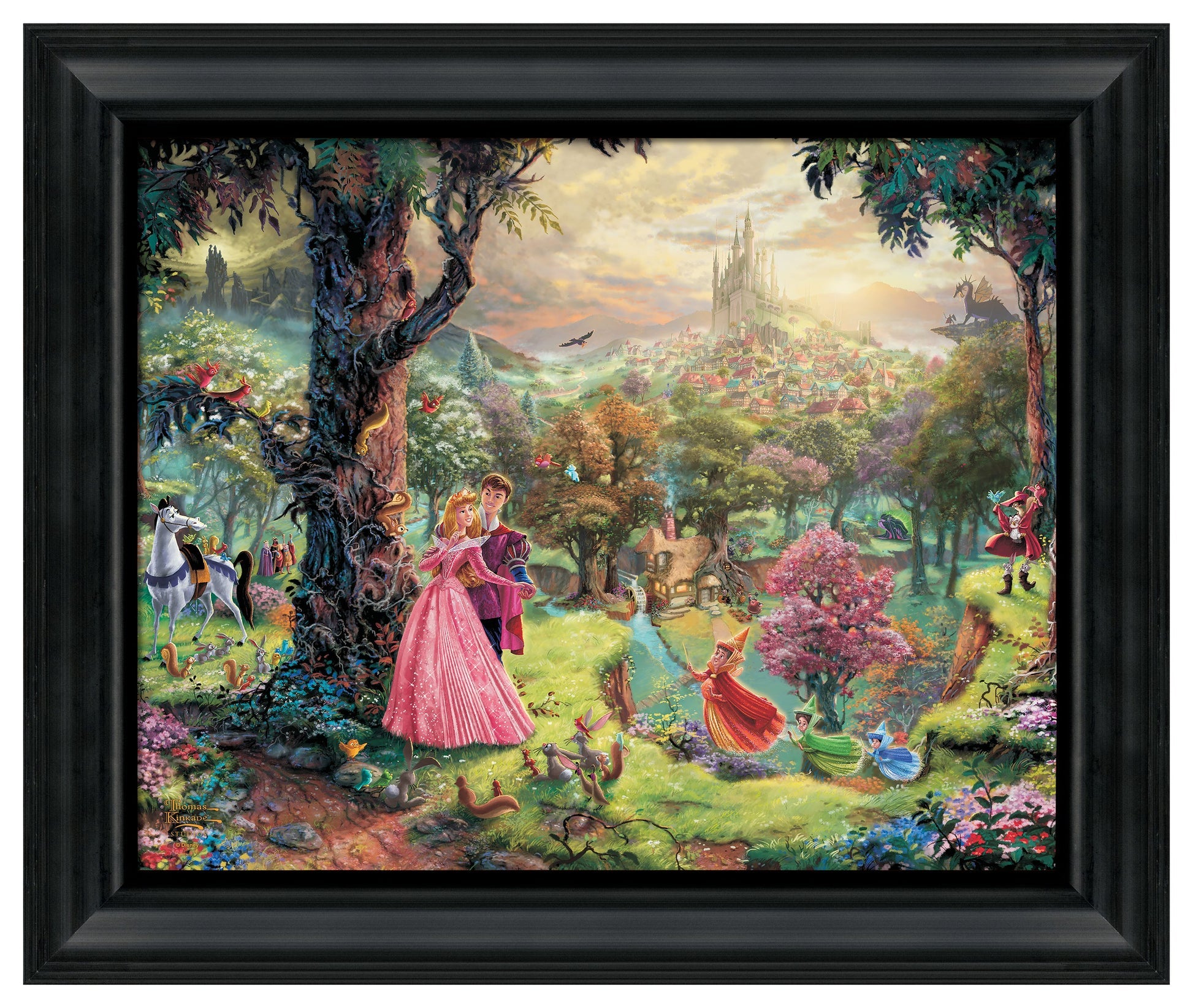 Features Princess Aurora and Prince Phillip together in the mix of all the storyline characters in the background.