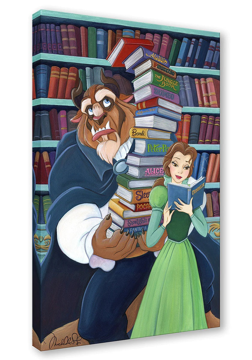 The Beast helping Belle carry a stack of books - Gallery Wrapped Canvas
