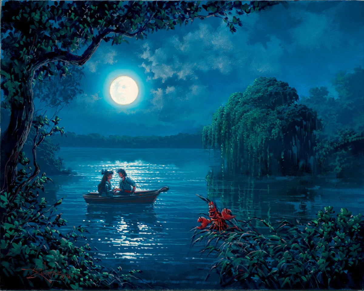 Ariel and Prince Eric out on a romantic moonlight boat ride