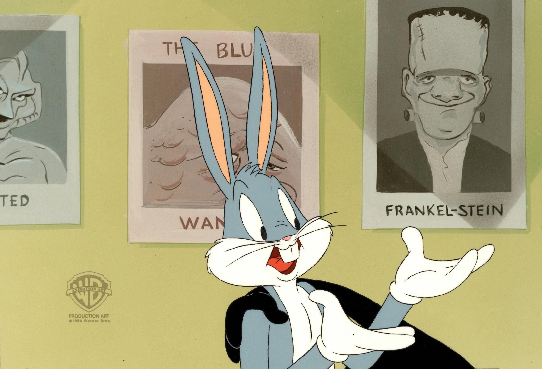 Bugs Bunny sitting in a interview
