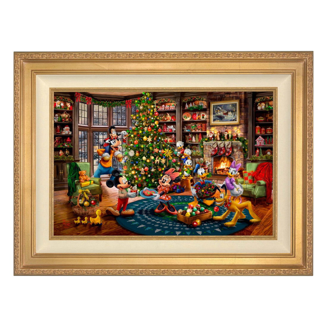 A heartwarming holiday scene where Mickey, Minnie, and their friends gather to celebrate the season. Inside a cozy cottage, Mickey and Minnie enjoy hot cocoa while taking a break from decorating.
Frame: Antique Gold