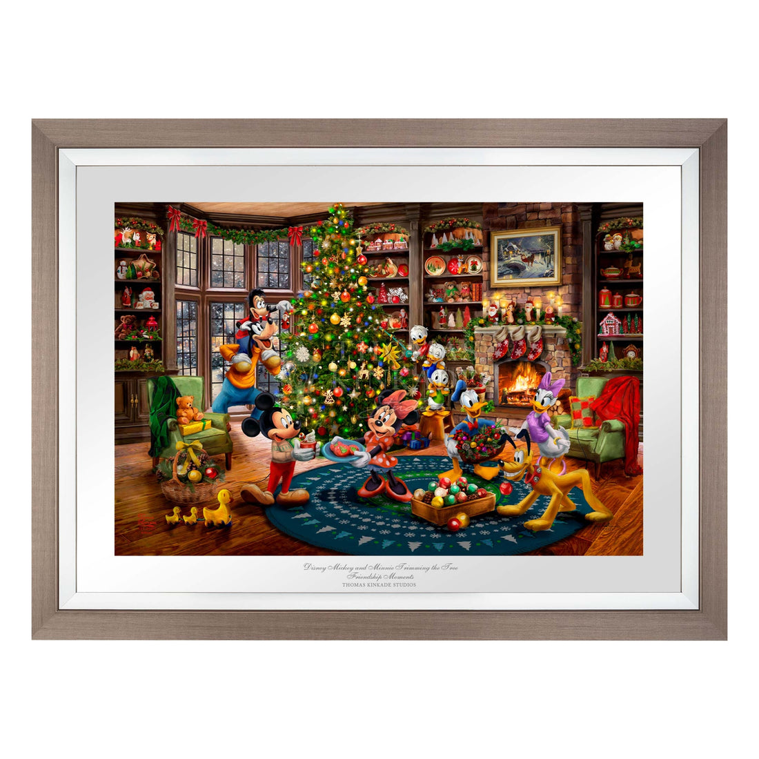 A heartwarming holiday scene where Mickey, Minnie and their friends gather to celebrate the season. Mickey and Minnie enjoy hot cocoa inside a cozy cottage while taking a break from decorating. 
Frame: Space Gray