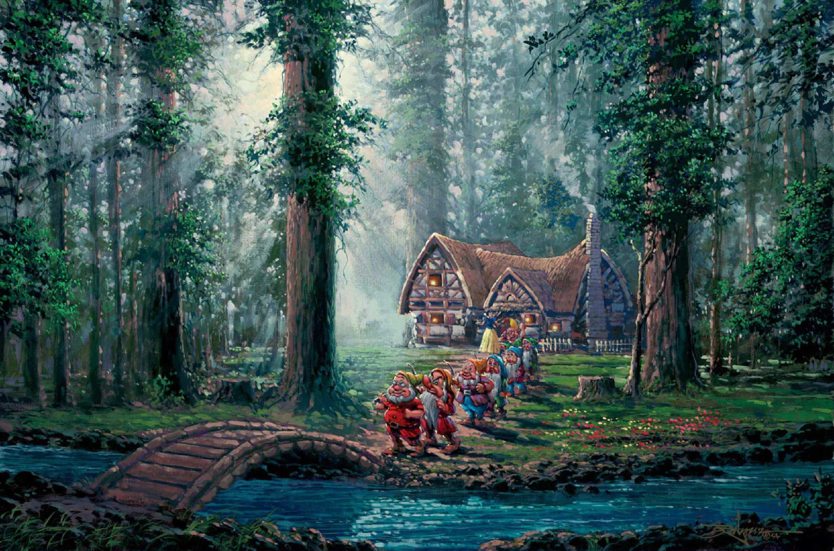 Join Snow White and the lovable Seven Dwarfs as they take a leisurely morning walk through the enchanted forest.