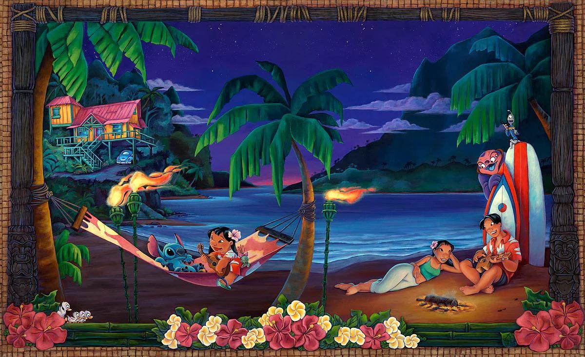 Lilo sharing an evening at  the beach with Stitch