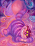 Colorful abstract painting of a cat-like creature with swirling patterns