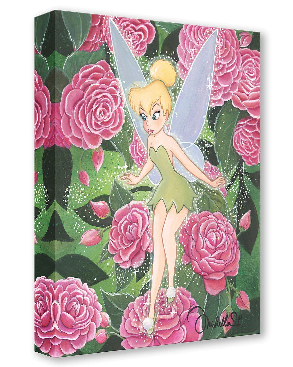Tinker Bell spreading fairy dust around the Camellias - Gallery Wrapped Canvas