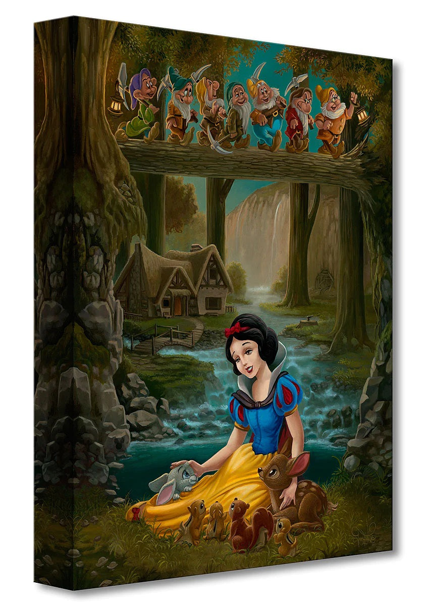 Snow White sitting in the forest with her furry friends - Gallery Wrapped Canvas