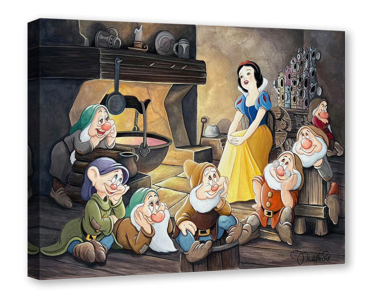 Snow White signing to the Seven Dwarfs - Gallery Wrapped Canvas