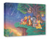 A square canvas wall art print featuring Winnie the Pooh and his friends sitting on a tree stump under a starry night sky with shooting stars. The canvas is shown at an angle with its side depth visible against a plain white background.