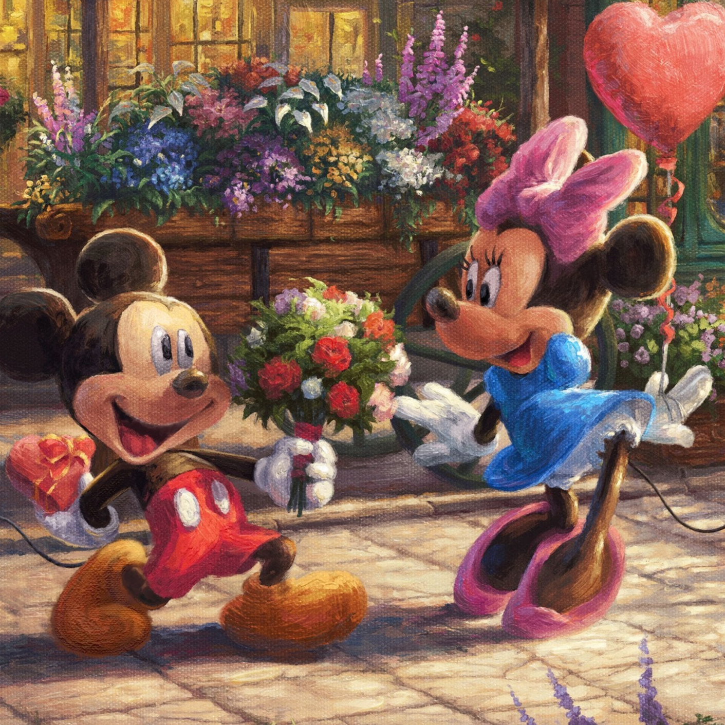Mickey giving flowers to Minnie