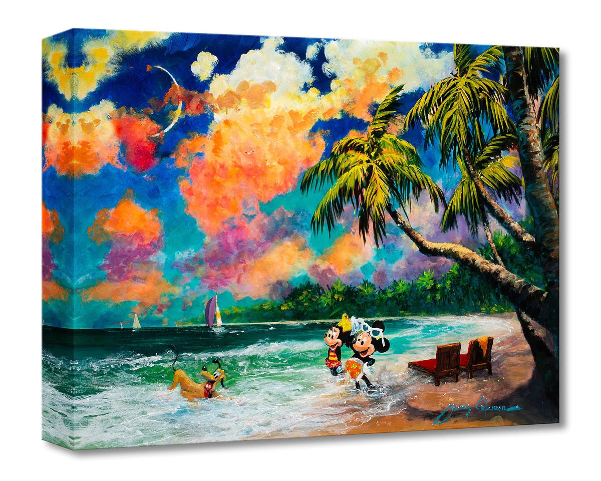 Mickey, Minnie and Pluto at the beach. Gallery Wrapped Canvas