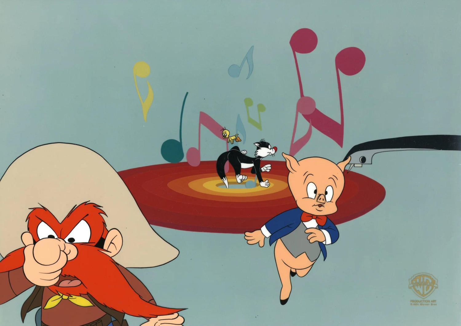 Yosemite Sam, Porky Pig, Sylvester, Tweety Original Production Cel