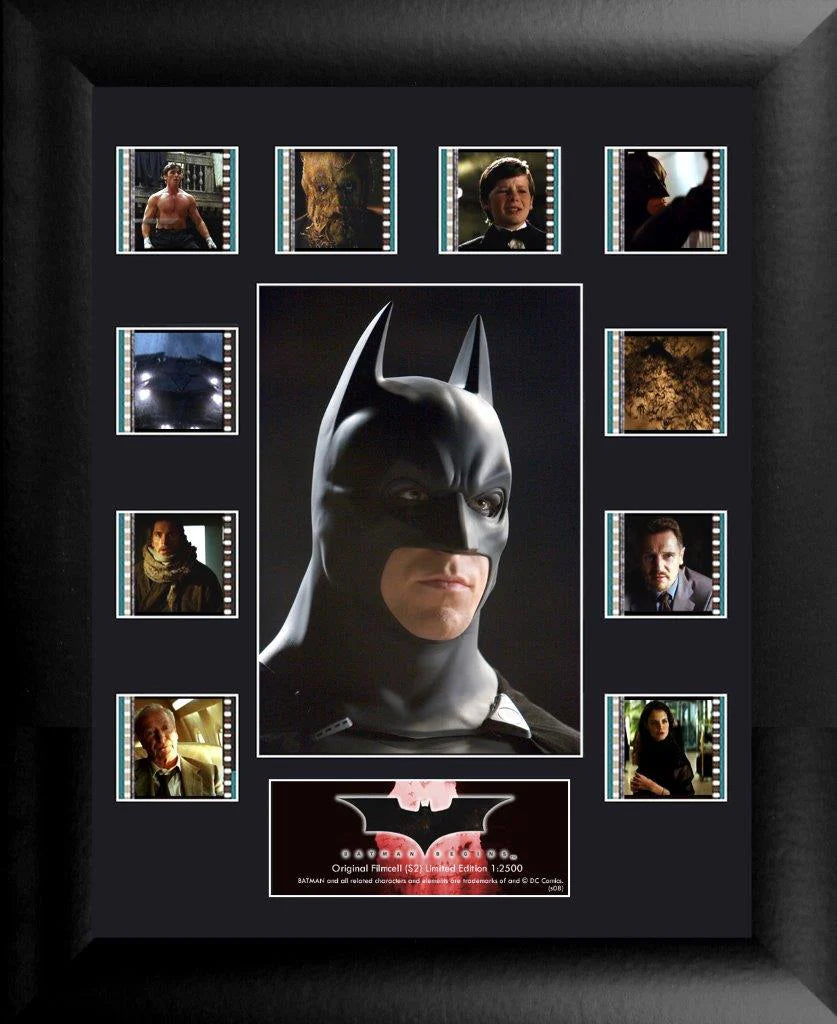 Framed collage of images featuring a character in a dark costume with bat emblem.