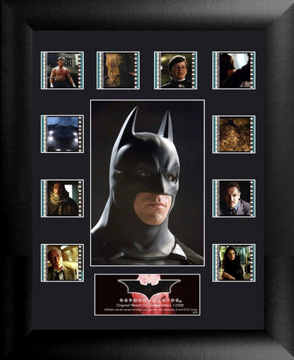Framed collage of images featuring a character in a dark costume with bat emblem.