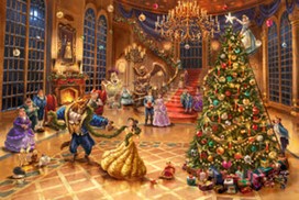 Belle, the Beast, family, and friends celebrate the holiday at the Beast's castle ballroom. - Unframed