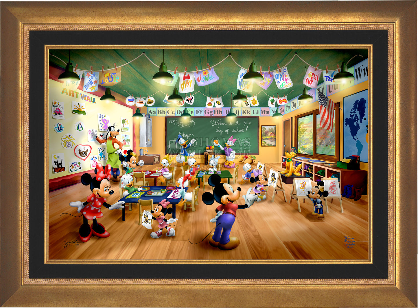 Aurora Gold - Illustration of Mickey Mouse and friends in a classroom setting with educational decorations.