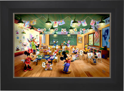 City Black - Illustration of Mickey Mouse and friends in a classroom setting with educational decor.