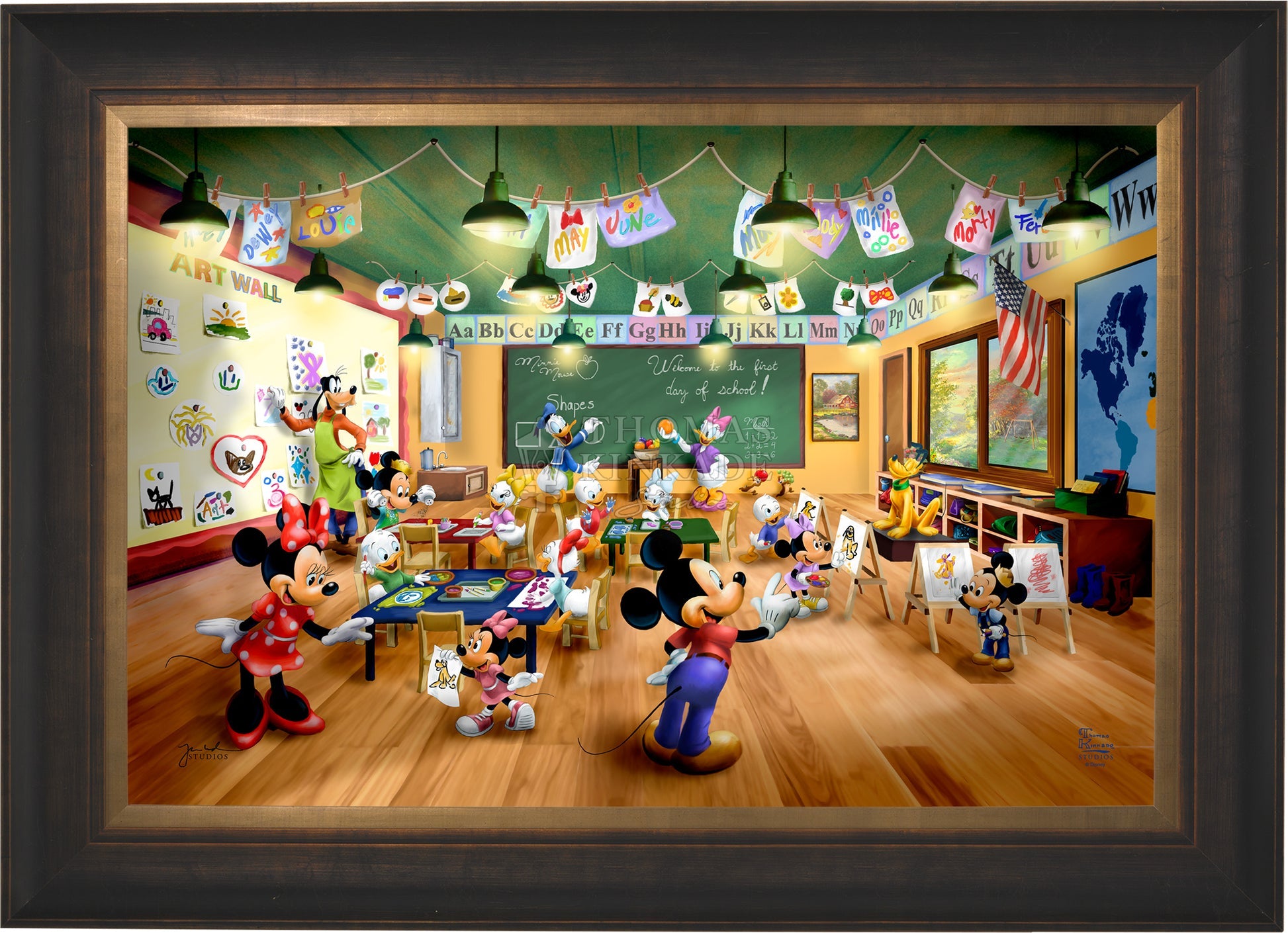 Estate Bronze - Illustration of Mickey Mouse and friends in a classroom setting with educational decorations.