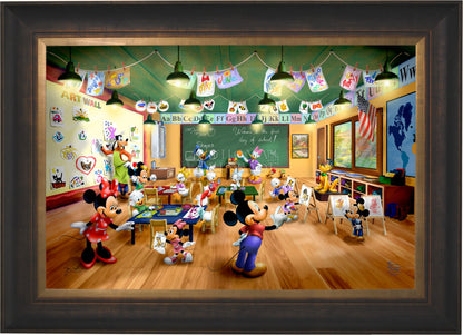 Estate Bronze - Illustration of Mickey Mouse and friends in a classroom setting with educational decorations.