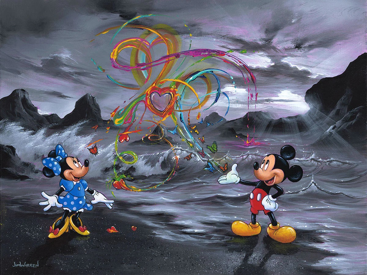 Mickey paints magical hearts in the sky for Minnie.