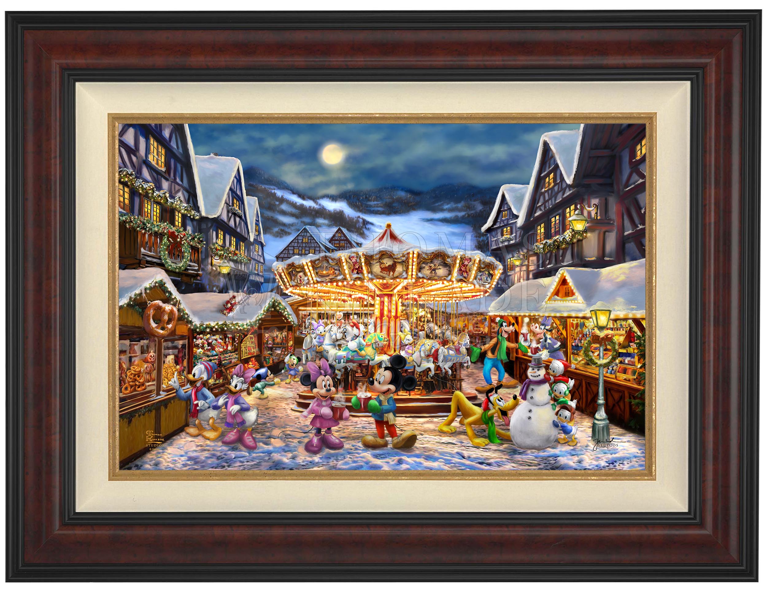 Disney Mickey and Minnie Christmas Market By Thomas Kinkade