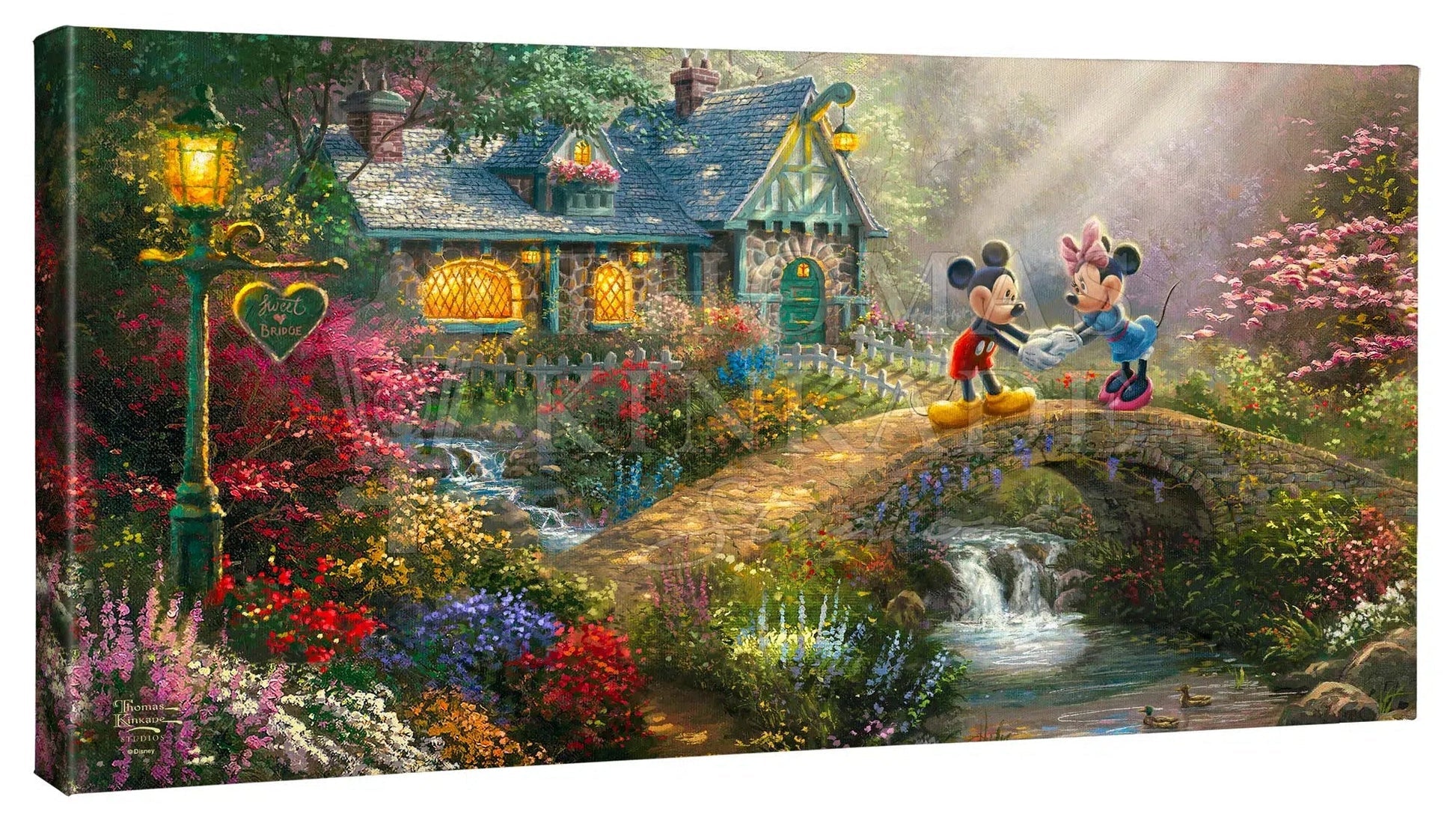 Mickey and Minnie join hands on Sweetheart Bridge. Has Mickey come courting to Minnie’s home? Gallery Wrapped Canvas