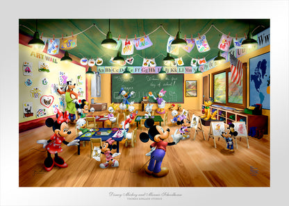 Unframed Paper - Cartoon classroom with students and teacher, featuring colorful decorations and educational elements.