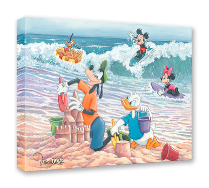  Mickey and friends spending the day on the beach, surfing the waves and building sandcastles.